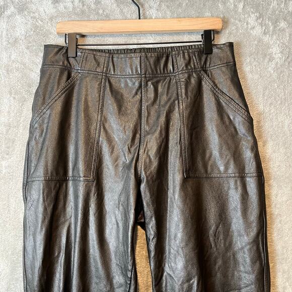 Spanx Faux Leather Jogger Pants Size Large Black Pull On - Picture 2 of 8